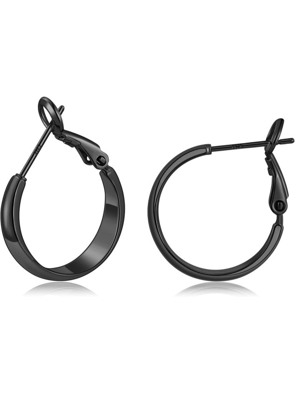Women's Black Plated 20mm Wide 925 Post Thick Round Hoop Earrings